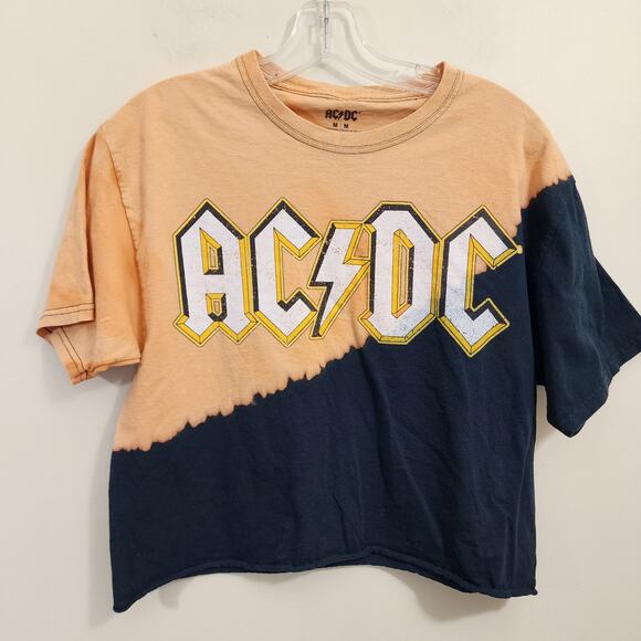 AC/DC bleach dip dyed look cropped short sleeve graphic shirt woman's size Med - Picture 1 of 6